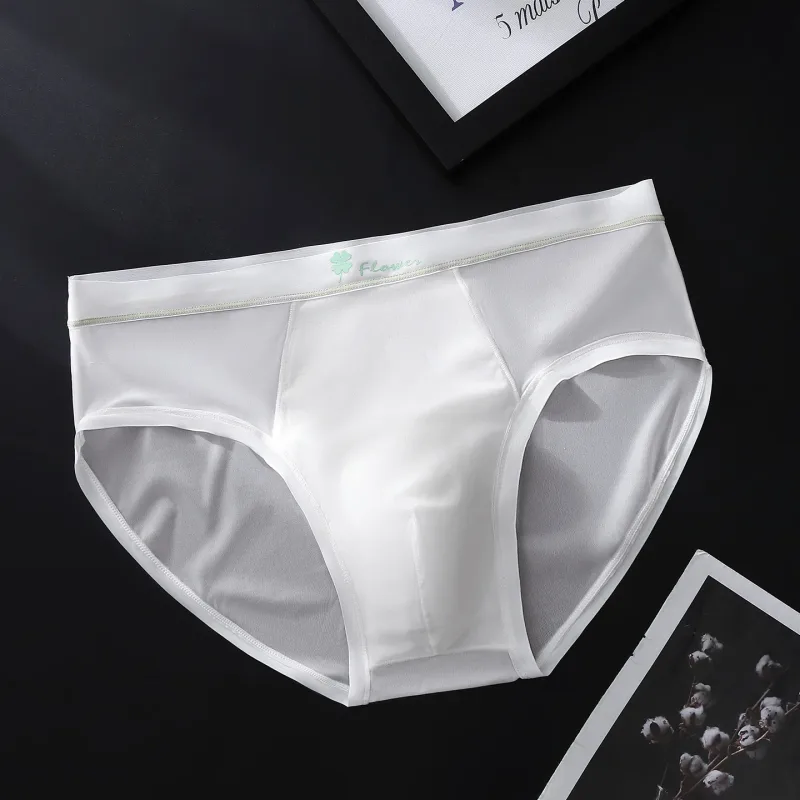 Women Panties for Men Ice Silk Seamless Brief Sexy Mesh Splicing Transparent Underwear Youth Breathable U Convex Pouch Underpant