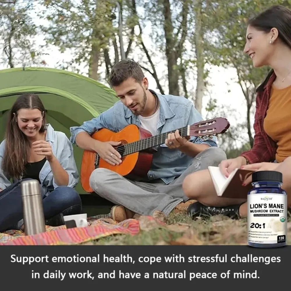 Lion's Mane Mushroom Capsules - Strengthens The Brain Memory and Cognition Improves Mood and Sleep Quality Supplements