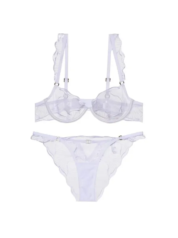 ​​Summer French Lace Bra Beachwear Large Bust Minimizer Ultra Thin Sheer Anti-Sagging Light Support Ruffles Embroidery AU MOYISU