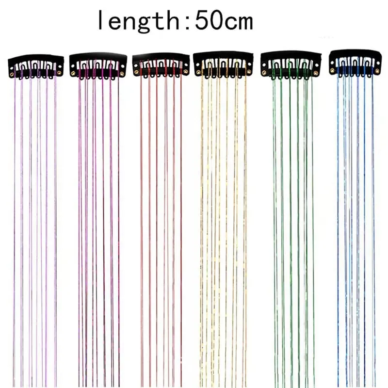 12pcs Per Pack of BB Hair Clips Shiny Metallic Hair Extensions with Clips Synthetic Hair Sparkling Hair Accessories for Women