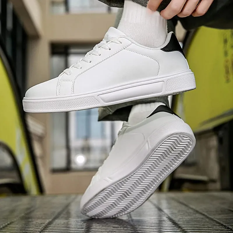 Men's White Natural Leather Sneakers with Flat Bottom Casual Shoes Light Walking Sneakers Simple Daily Student Shoes Women 36-45