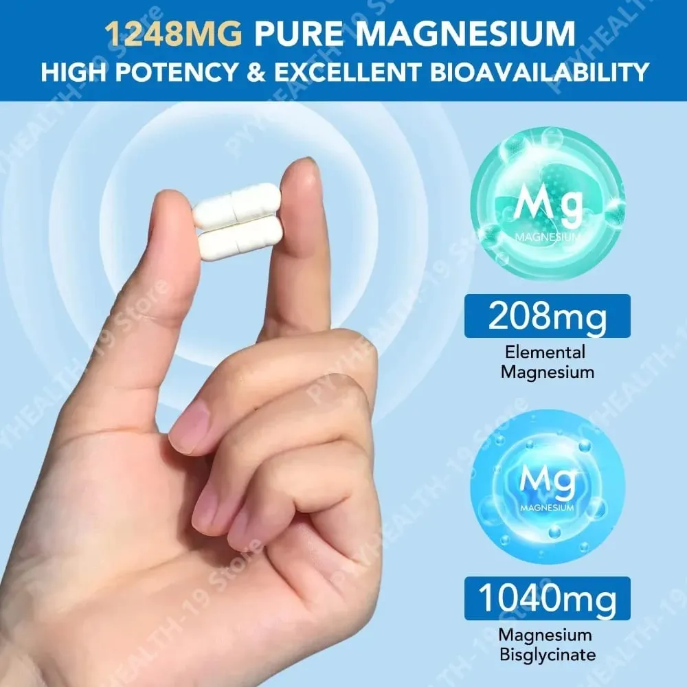 Magnesium Glycinate Capsules with 208mg Elemental Bisglycinate for Healthy Bone Muscle & Nerve Support Adults 120 Capsules