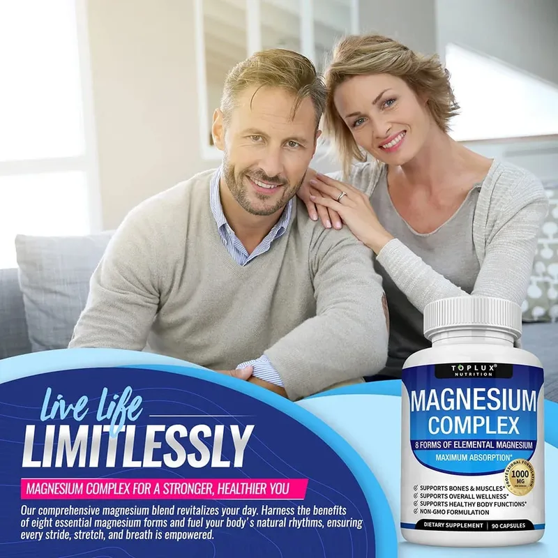 Magnesium Complex 1000MG Supplement - Magnesium Glycinate Citrate & Malate - Sleep Support Stress Relief Muscles & Relaxation