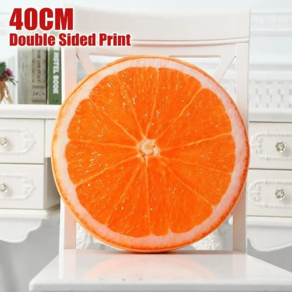 Cute Round Fruit Pillow Fruit Slice Print Plush Fabric Seat Cushion Stuffed Inner Simulation Plush Pillow Sofa Decor