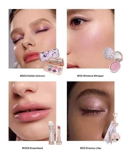 Flower Knows Knight Einhorn-Serie, 10-teiliges Make-up-Set, Lidschatten, Rouge, Spiegel, Rosa, Lila, Kosmetik-Set, Geschenk-Schubladenbox
