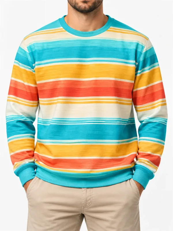 Pánská Vintage mikina s pruhovaným výstřihem Ležérní Pulovr s dlouhým rukávem Color Block Podzim Streetwear Každodenní móda Klasický top