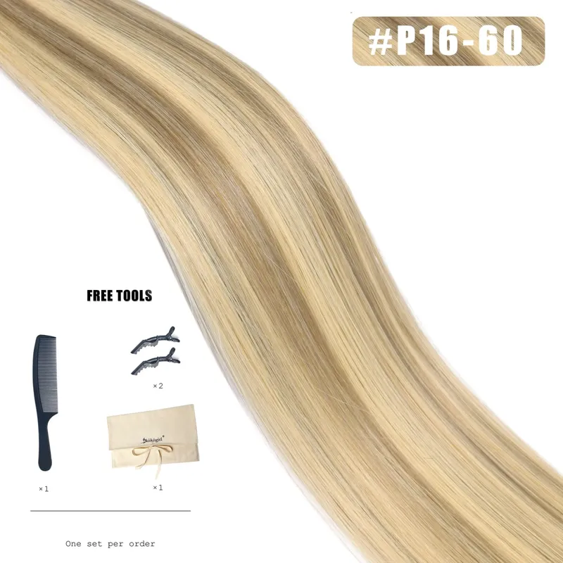 Butterfly Weft Hair Extensions Human Hair Invisible Flat PU with Hole Twin Tabs Hair Weft 12-24inch Micro link 100g — image 9