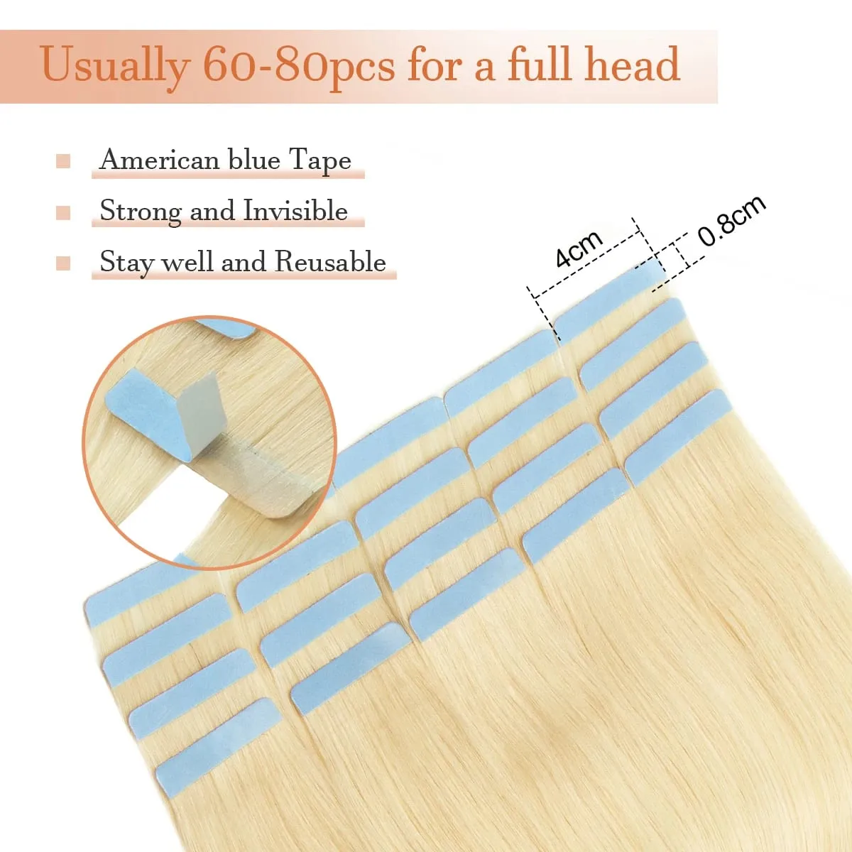 Invisible Tape-In Hair Extensions Straight Human Hair Seamless Invisible Skin Weft Design Smooth Soft Natural Texture No Frizz Easy To Wear — image 3
