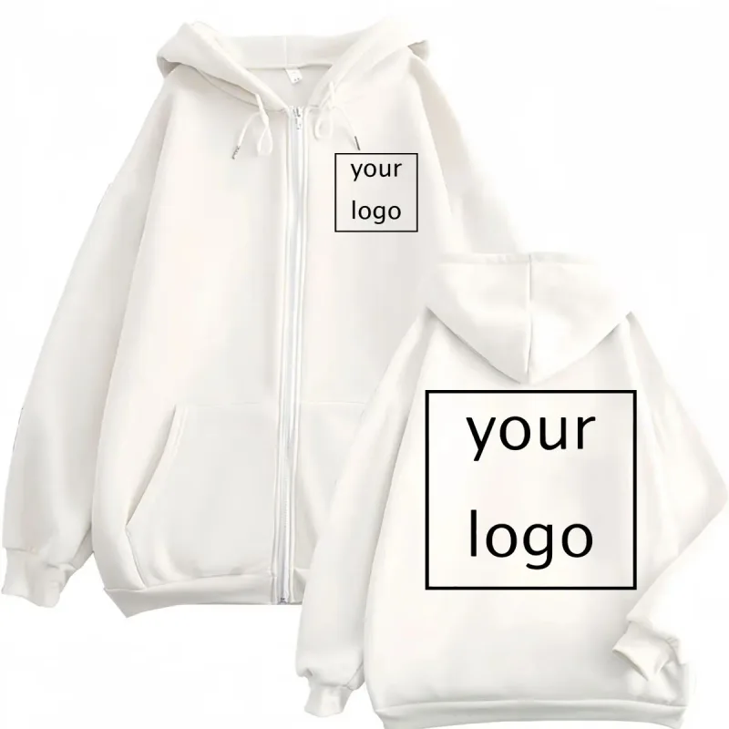 Autumn Winter Customized LOGO Graphic Print Zipper Hoodie High Quality Fashion Zip Up Pullovers Unisex Casual Loose Sweatshirts — image 3