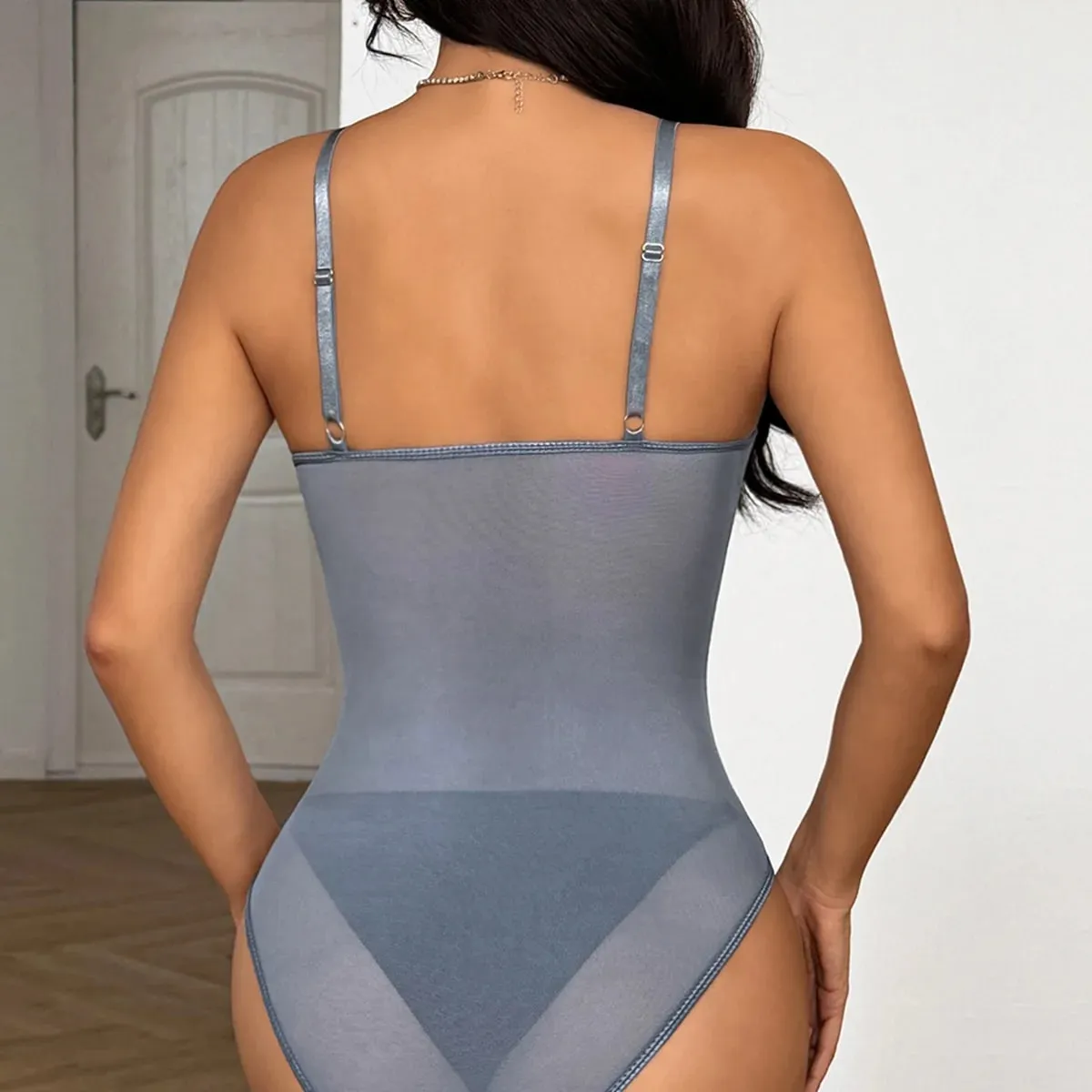 Sexy Blue Grey Slim Lace Patchwork Bodysuit for Women Bodycon 2026 New Spaghetti Straps Backless Lingerie Body Nightclub Outfit