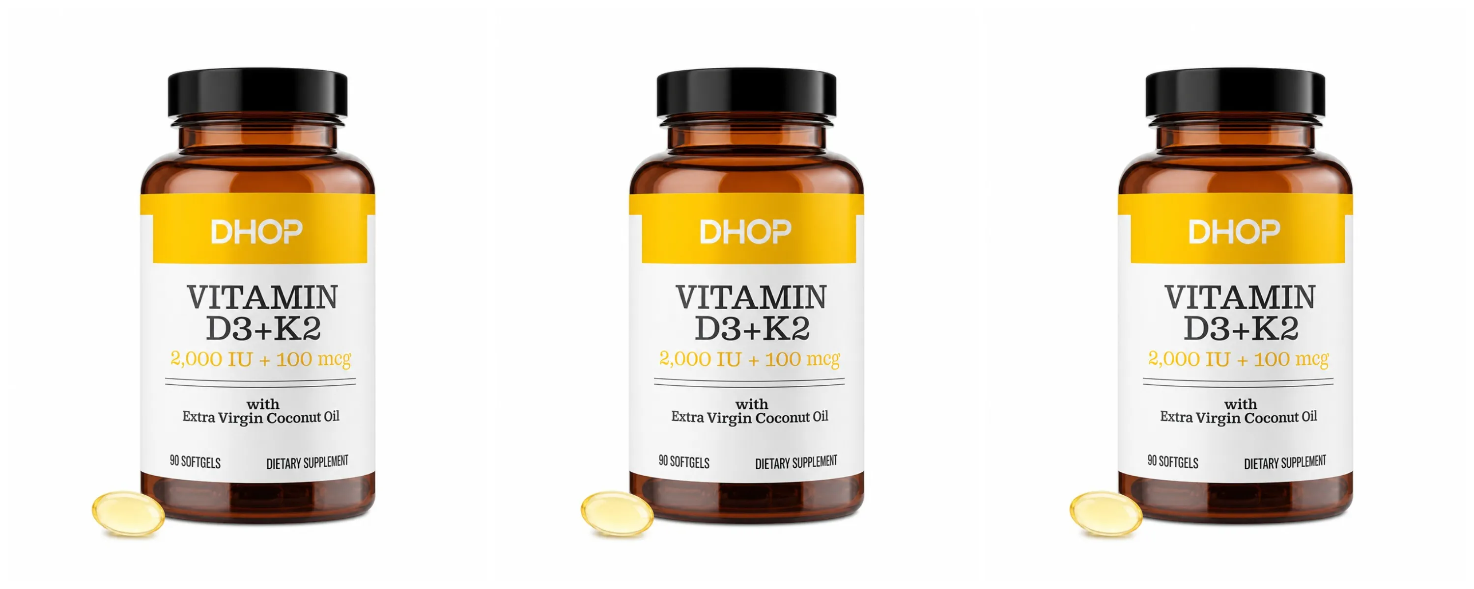 Vitamin D3+K2 Capsules 2000 IU + 100 Mcg - Bone Health & Immune Support Calcium Absorption Daily Wellness Formula 90ct