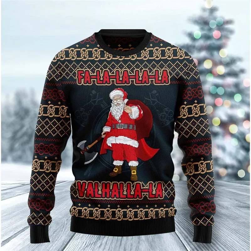 Funny Santa Claus Graphic Ugly Christmas Sweater 2026 Men Fashion Autumn Winter 3D Printed Sweatshirt Casual Oversized Pullovers — image 3