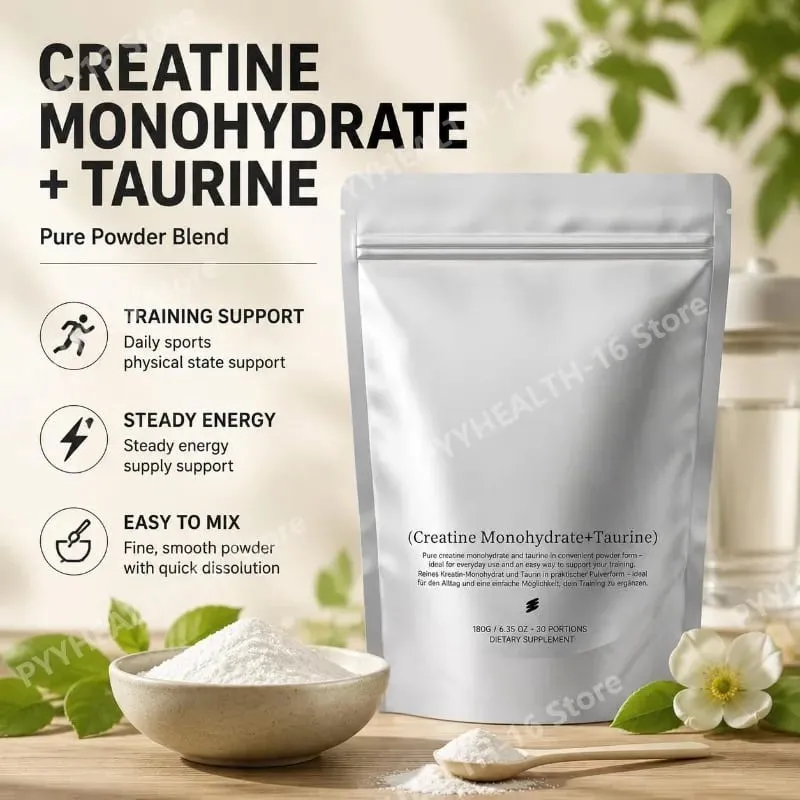 Creatine Monohydrate Taurine Powder Pure Unflavored Muscle Strength & Endurance Support Quick Dissolve 180g - 30 Servings — image 2