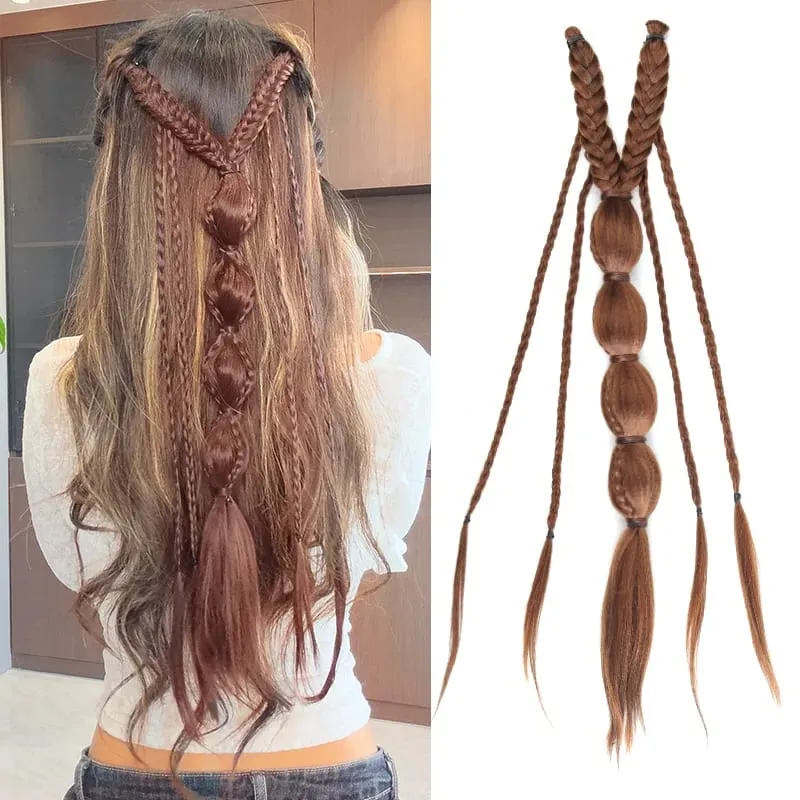 Clip in Braid Synthetic Hair Extensions Boho Festival Princess Braid Viking Renaissance Cosplay Wedding Hairpiece for Women — image 9