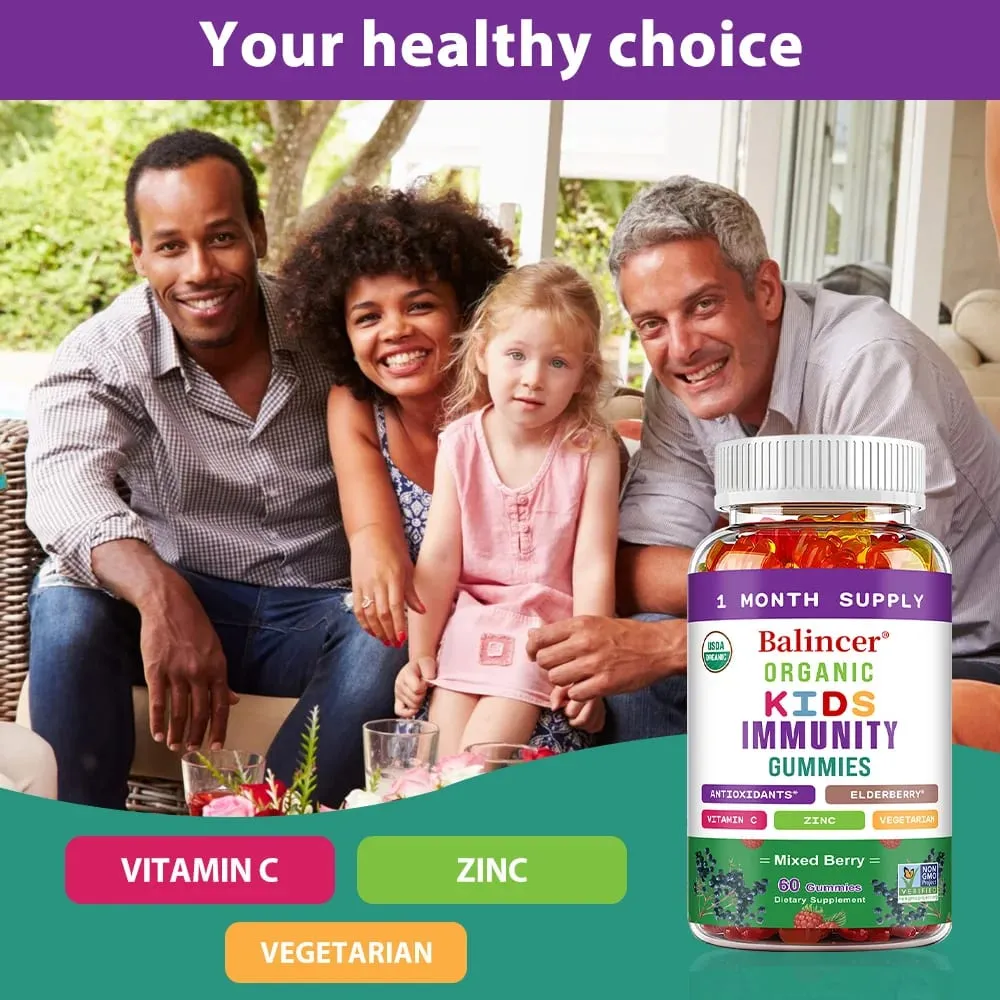 Organics Immunity Gummies for Kids with Vitamin C Zinc Elder Berry Extract Antioxidant & Overall Wellness Non-GMO Gluten Free — image 3