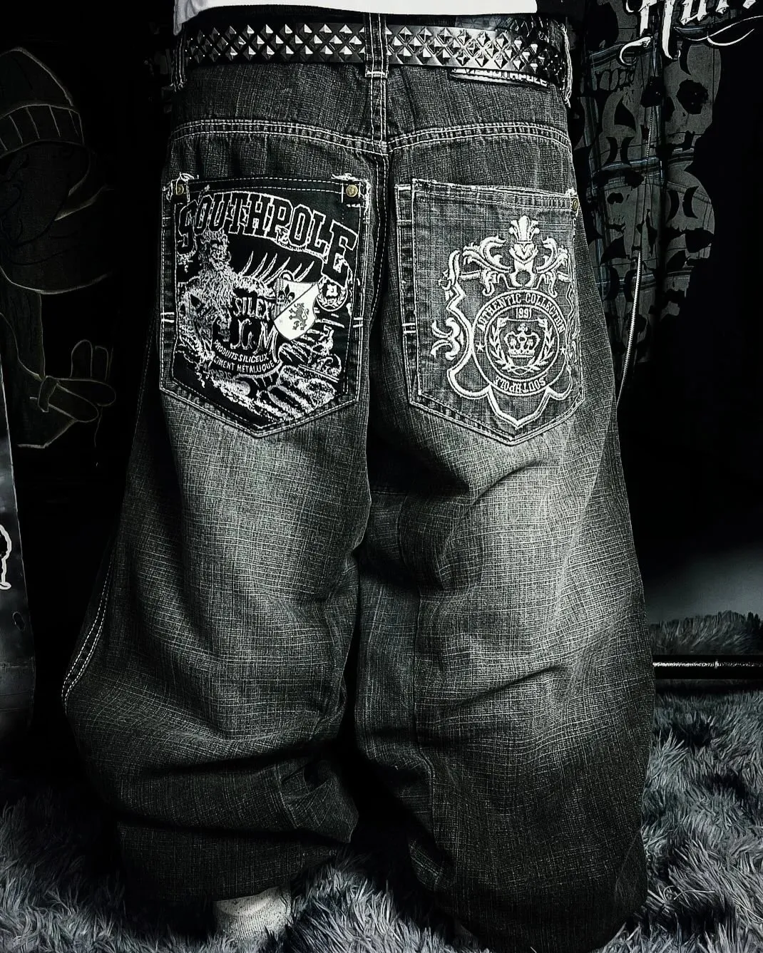 American Hip-hop Oversized Jeans Mens Retro Skateboard Boy Wide-leg Pants Gothic Graffiti Couple Wide Y2k Southpole Pants