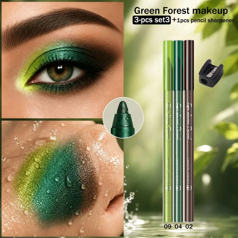 3pcs Pearlescent Eyeliner Pencil Blue Green Purple Multifunctional Eyeshadow Pencil Waterproof High Pigment Eye Liner Makeup — image 9