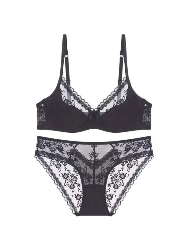 French Lace Underwire Bra Set | Half Cup Push Up Bra Large Bust Summer Lightweight Slimming Anti Sag Women‘s Lingerie BANERDANNI