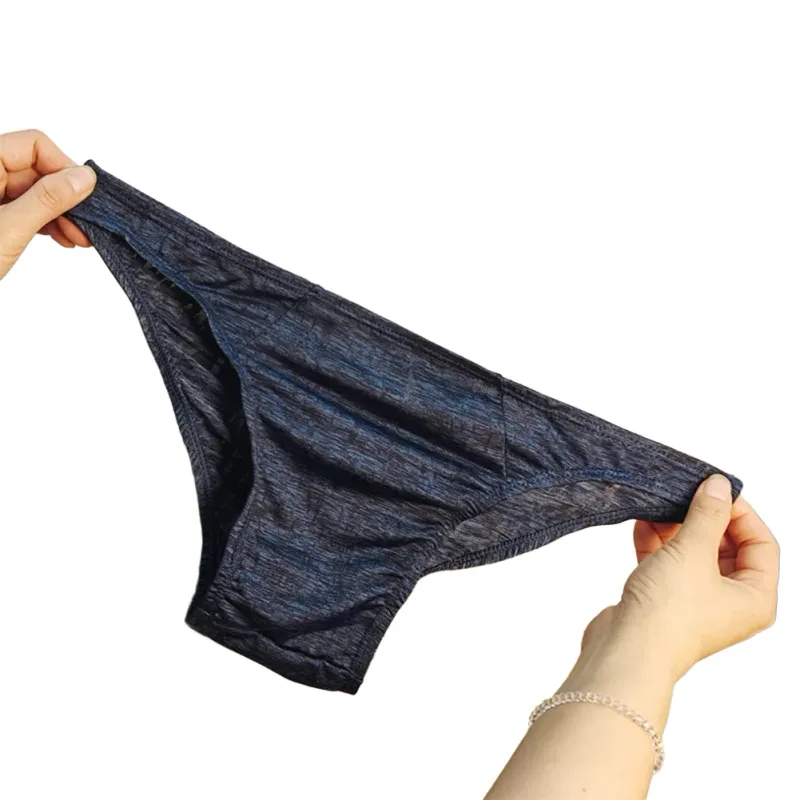 Breathable Briefs Ice Silk Underwear Casual Wear Black Jacquard Design For Daily Wear Breathable Jacquard Underwear For Men — image 15