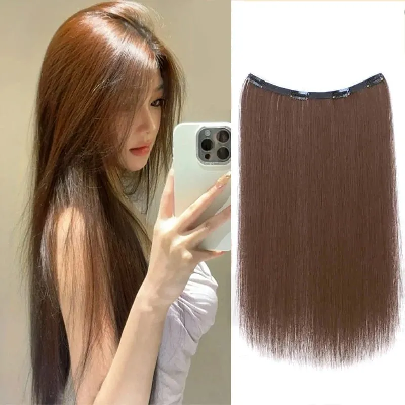 One piece hanging ear dyed synthetic wig piece for women highlighted color hair extensions — image 13