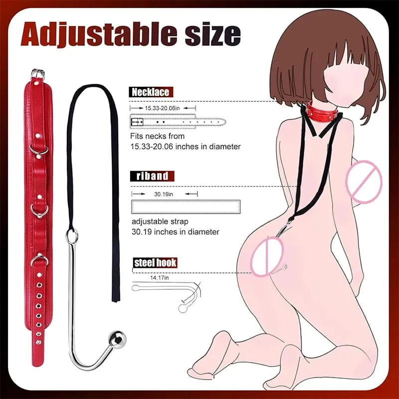 SM Couple Anal Hook Sex Bondage Restraint Set BDSM Leather Chain Stainless Steel Adult Sex Toys For Men Adjustable Harness — image 5