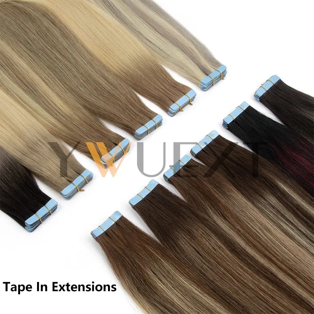 Real Human Hair Tape in Extensions 16'' 20'' Natural Straight High Light Seamless Tape Hair On Double Sided Tape 20pcs 30g/pack