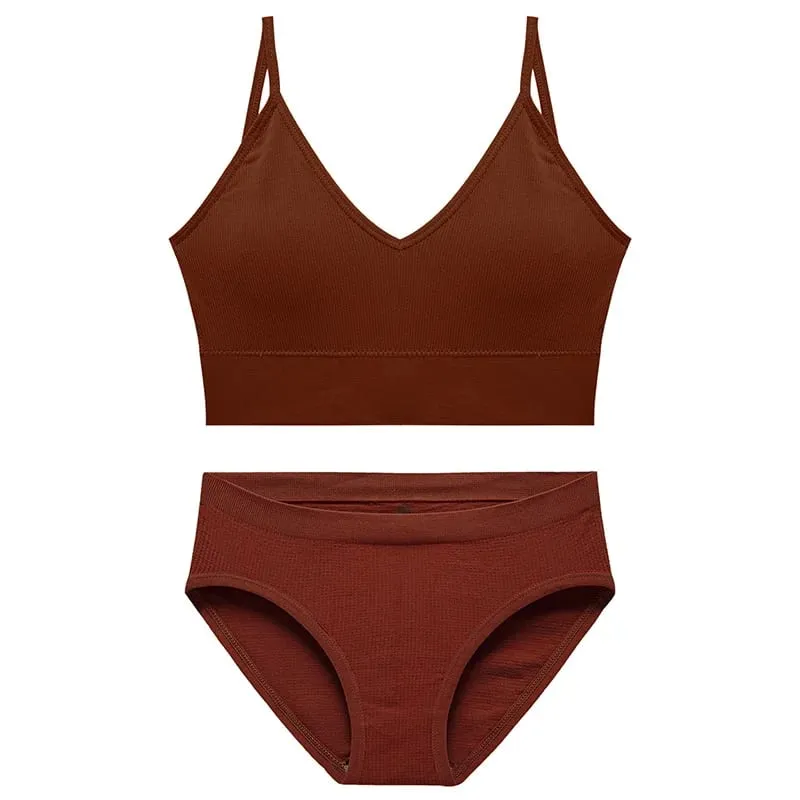 Women's Seamless Ribbed Bra and Panty Set 2 Piece Spaghetti Strap Crop Top High Stretch Lingerie Set with Removable Pads — image 11