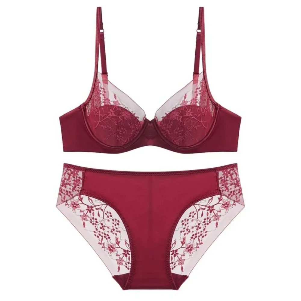 Elegant Lace Lingerie Set Thin Cup Minimizer Bra Panty Breathable Comfort Intimates Suit For Big Bust Size 32‑38 Daily Underwear