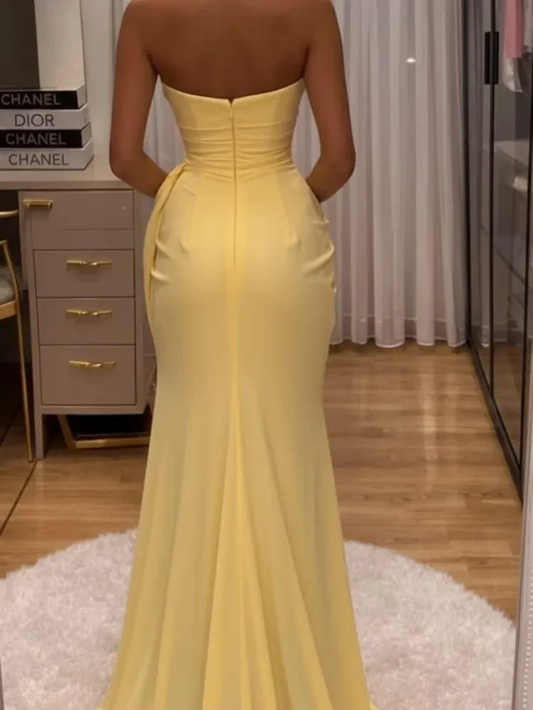 Elegant High Waist Bodycon Maxi Dress Strapless Pleated Hem Corset Party Robes Luxury Vestidos 2026 New Lady Evening Gowns — image 4
