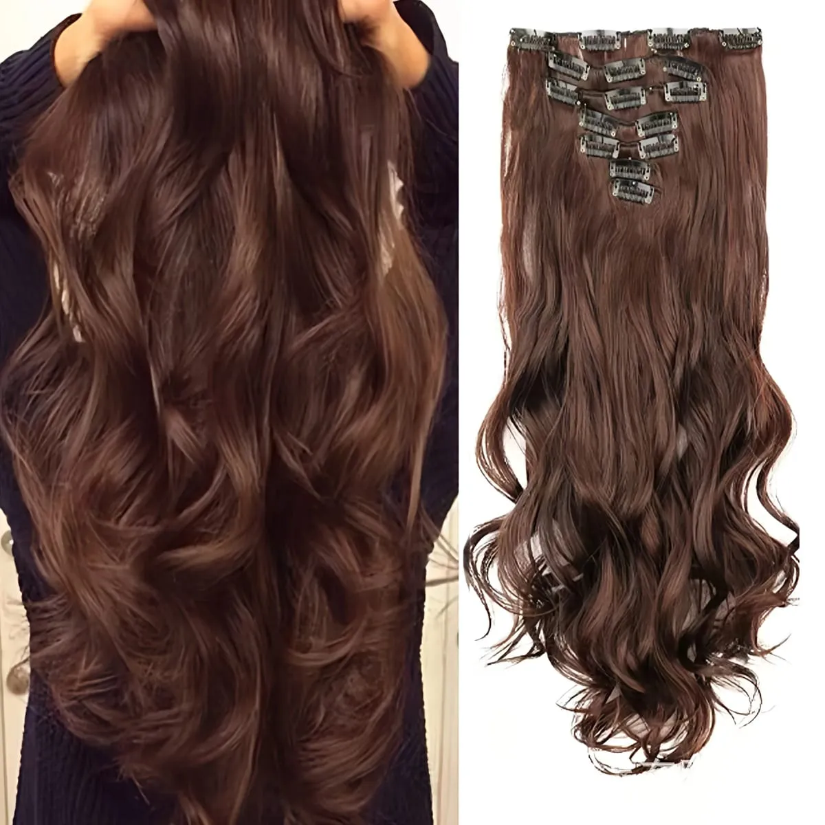 7 Clips In Hair Extensions Long Wave Hairstyle Blck 60-71cm Natural Synthetic Hair Daily Use Hairpiece For Women