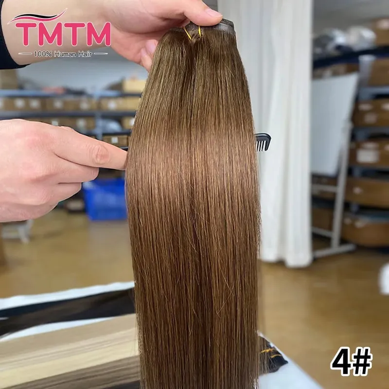 Straight PU Clip Ins Human Hair Extensions Black Brown Color 7 Pcs 110g/Set Seamless Invisible PU Weft For Women 100% Human Hair — image 14
