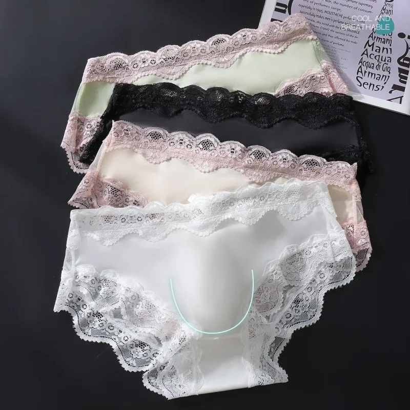 Men Triangle Panties Lace Trim Butterfly Knot Flower Pattern Thin Super Comfortable U Bulge Pouch Breathable Transparent Underwe — image 3