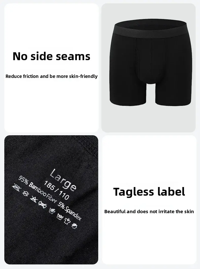Big Pouch Men Bamboo Fiber Boxer Briefs Breathable Underwear With Fly Opening Mid Waist Sports Trunks Moisture Wicking Soft Cool
