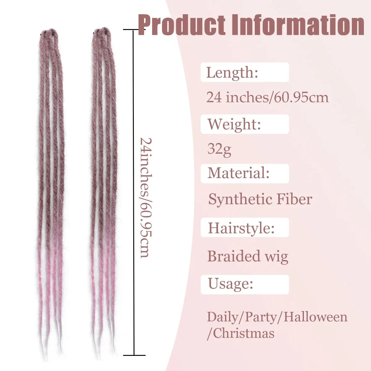 2Pcs Clip in Braid Hair Extensions Wig Synthetic Dreadlock Hair Pieces Bohemian Hair Accessories For Women Daily/Party Use