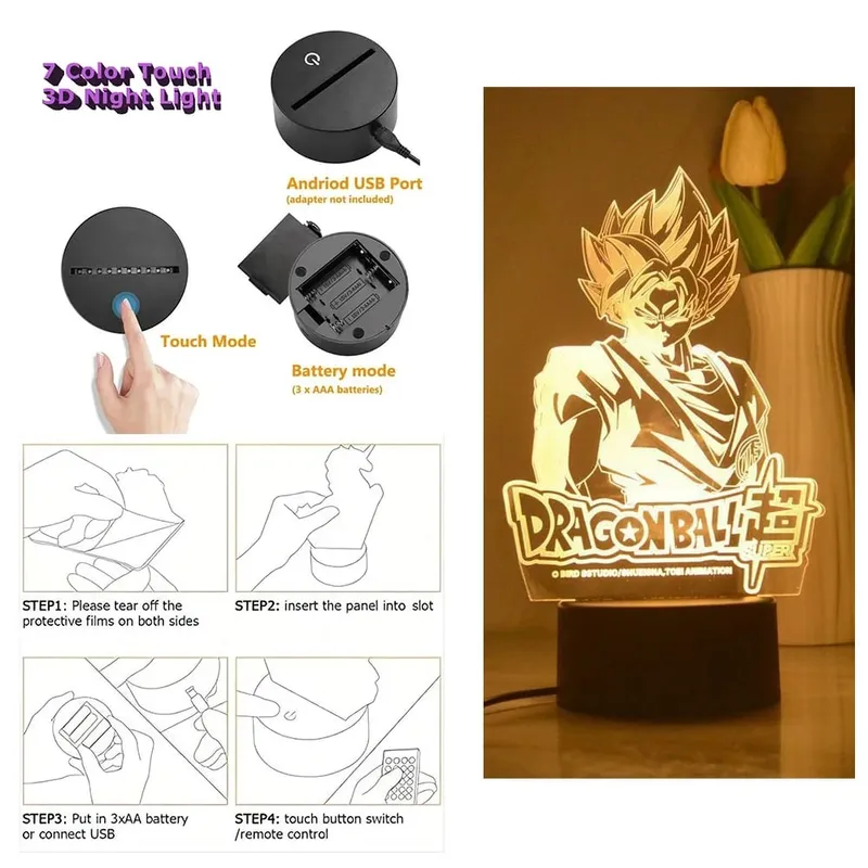 Dragon Ball Z Anime Figures Goku Vegeta Gohan Broly 3D Lamp PVC Action Figures Toys for Children Trunks Buu Super Saiyan Gifts — image 12