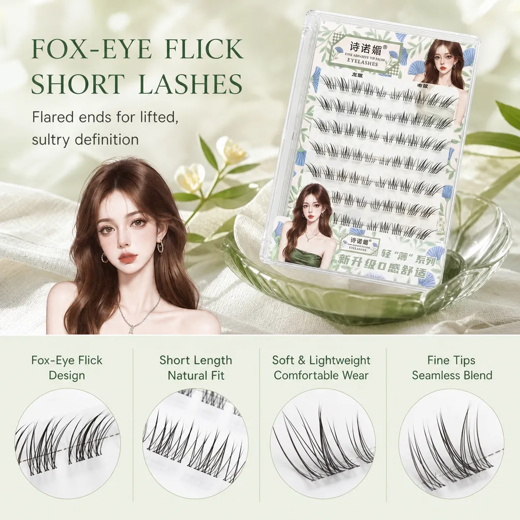 Fox-style False Eyelashes Short Length Curl Black Natural Eye Lengthening Design Lightweight For Daily Makeup Party Dating Women — image 4
