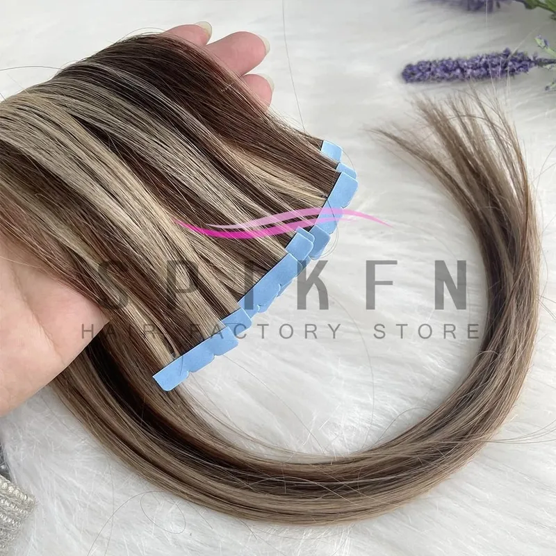 Mini Tape In Human Hair Extensions 12"-20" Machine Remy Skin Weft Adhesive Tape Hair Natural Blonde Tape Ons 10pcs for Women
