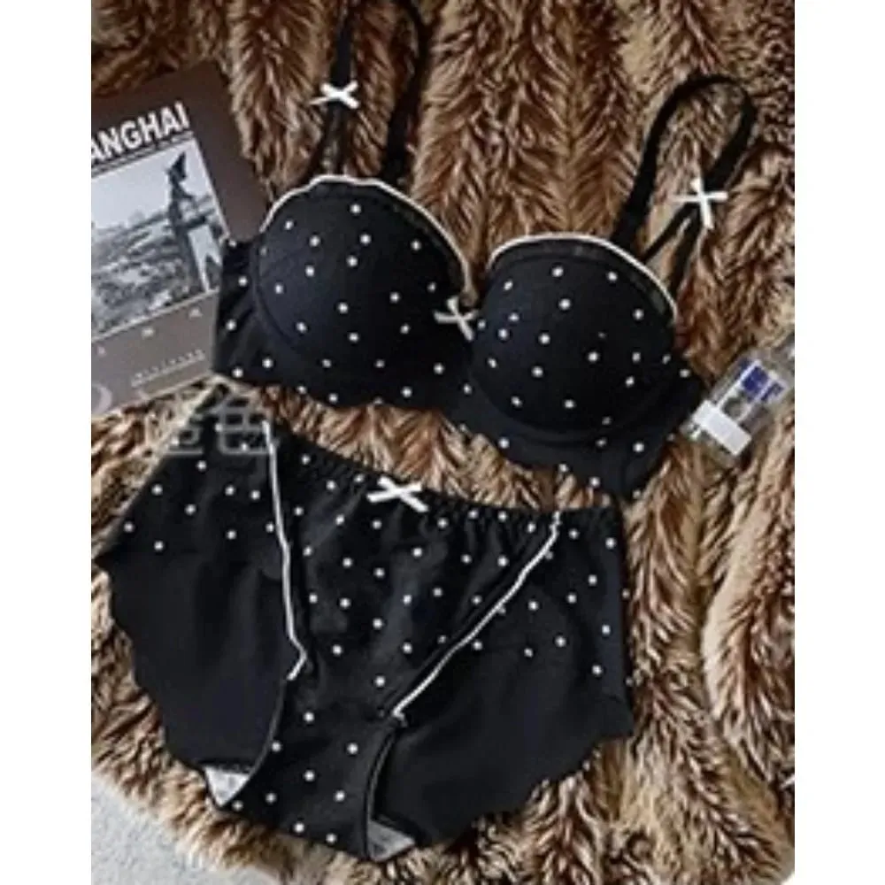 Women Lace Demi Cup Bra Set Push Up Small Bust Upper Support Anti Sagging Elegant Back 2Pcs Intimate Lingerie Daily Underwear
