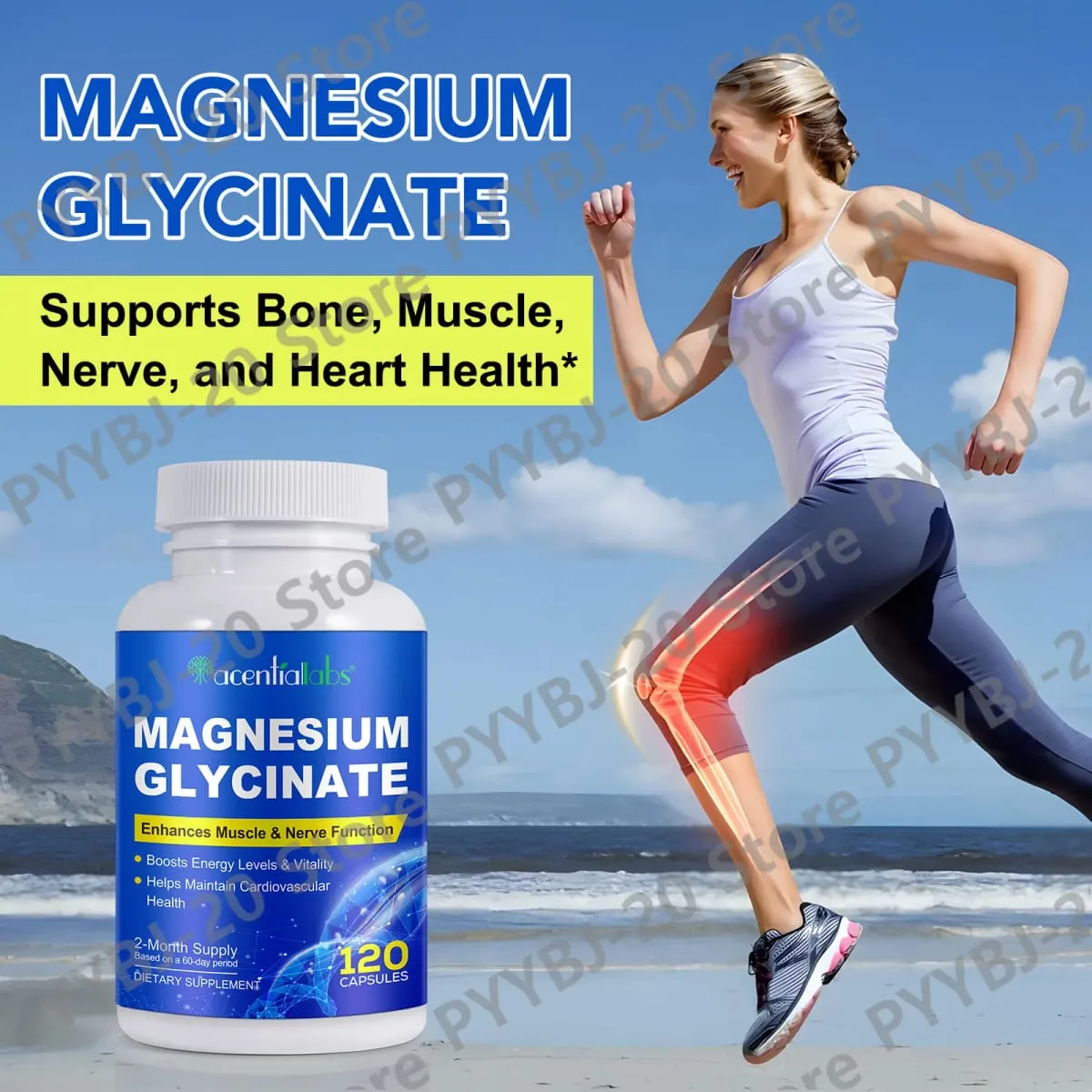 Acentiallabs Magnesiumglycinaat 120 capsules - Puur biologisch Vegetarisch Ondersteunt de gezondheid van de botten Slaap- en spierzenuwondersteuning