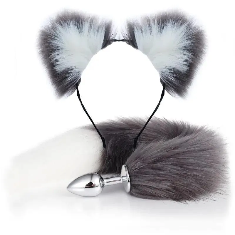 40cm Fox Tail Anal Plug Plush Cat Ears Headbands Set Butt Plug Tail Erotic Cosplay Sex Toys Women Anal Masturbation