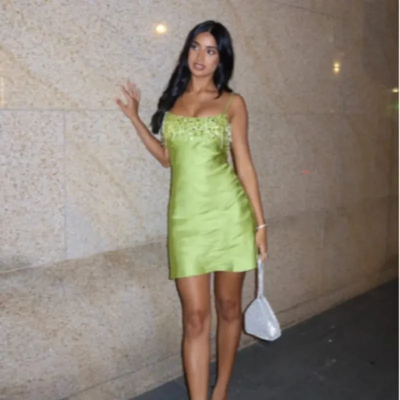 Sequin Tassel Beach Mini Dress Women Satin Spaghetti Straps Square Neck Party Clubs Short Skirt 2026 NEW Summer Vacation Dresses — image 5