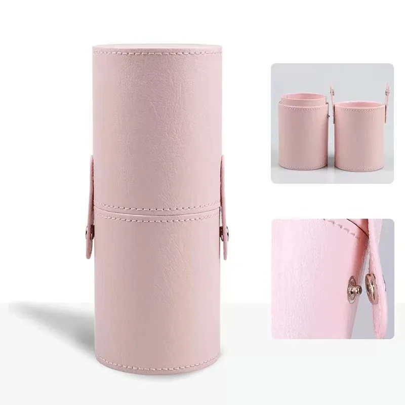PU Leather Makeup Brush Bucket Portable Travel Cosmetic Bag Multi-Function Dust-Proof Waterproof Makeup Brush Cylinder