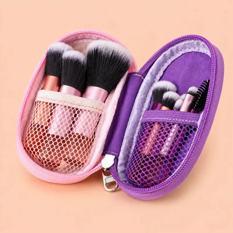 10Pcs Portable Makeup Brush Set with Zipper Bag Soft Synthetic Hair Face Eye Lip Makeup Brushes Travel Beauty Kit