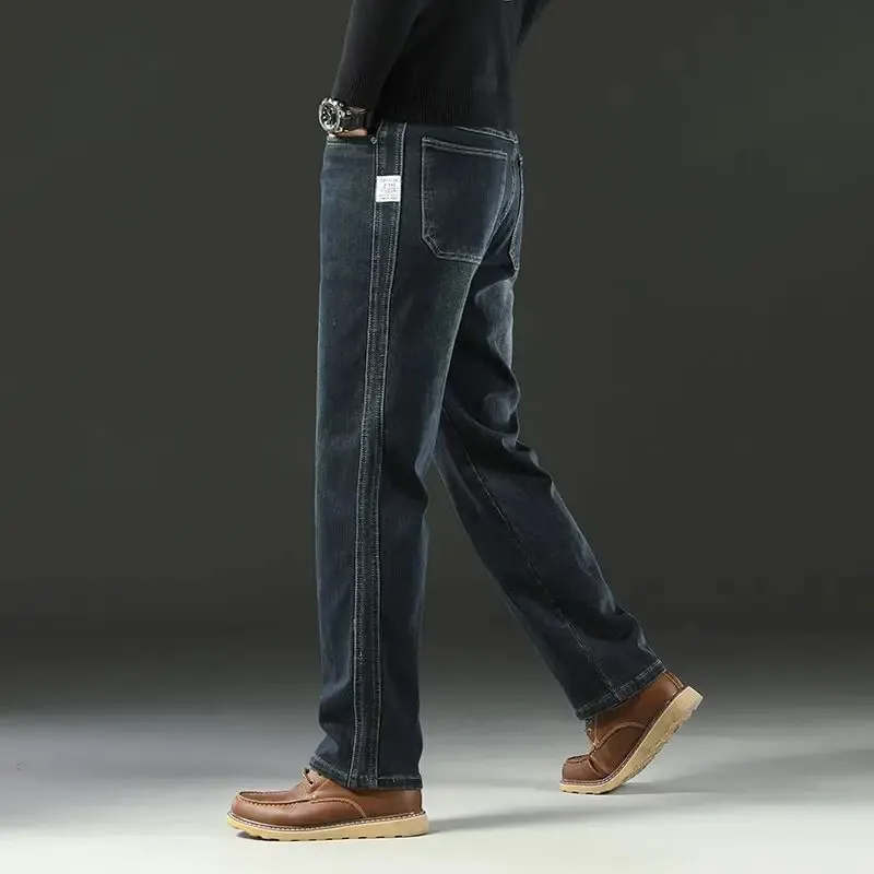 Men's Spring Autumn Soft Baggy Jeans Casual Straight Stretch Wide-Leg Business Denim Pants Versatile Comfortable Loose Trousers — image 13