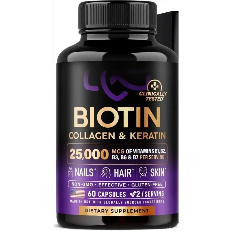 Biotin Collagen & Keratin Capsules with Hyaluronic Acid & B-Vitamins for Hair Skin & Nails Nourishment Support Adults 60 Caps — image 7
