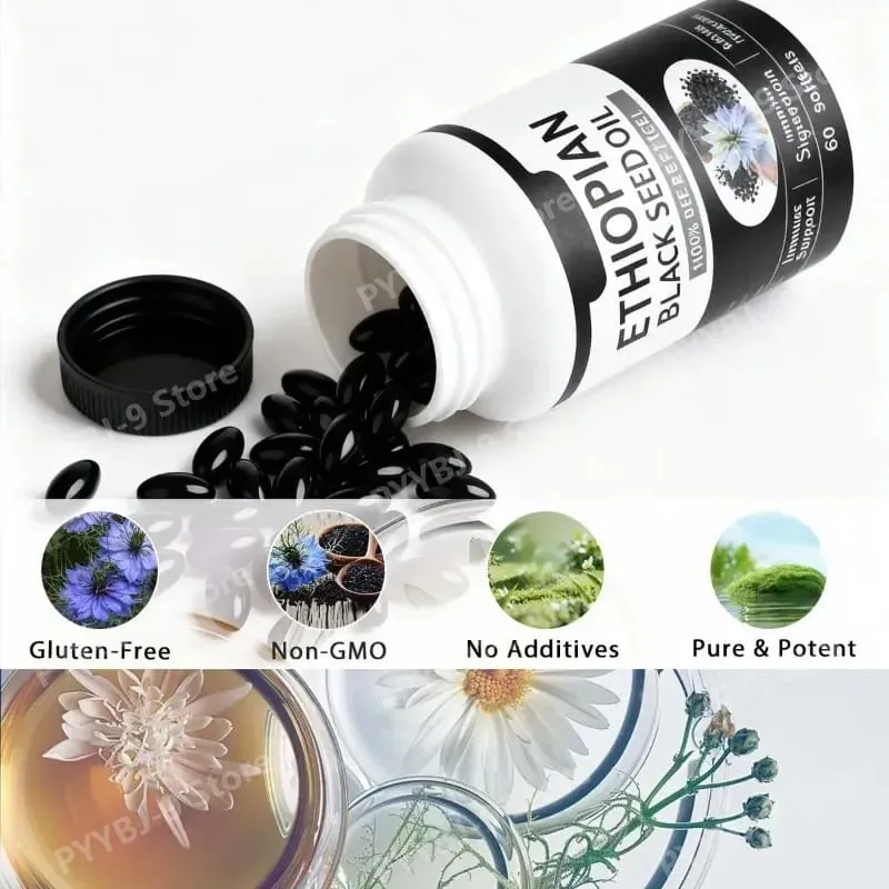 Ethiopian Black Seed Oil 100% Pure Softgel 800mg Gluten Free Non GMO Daily Health Support Diatery Supplement 60 Count — image 5