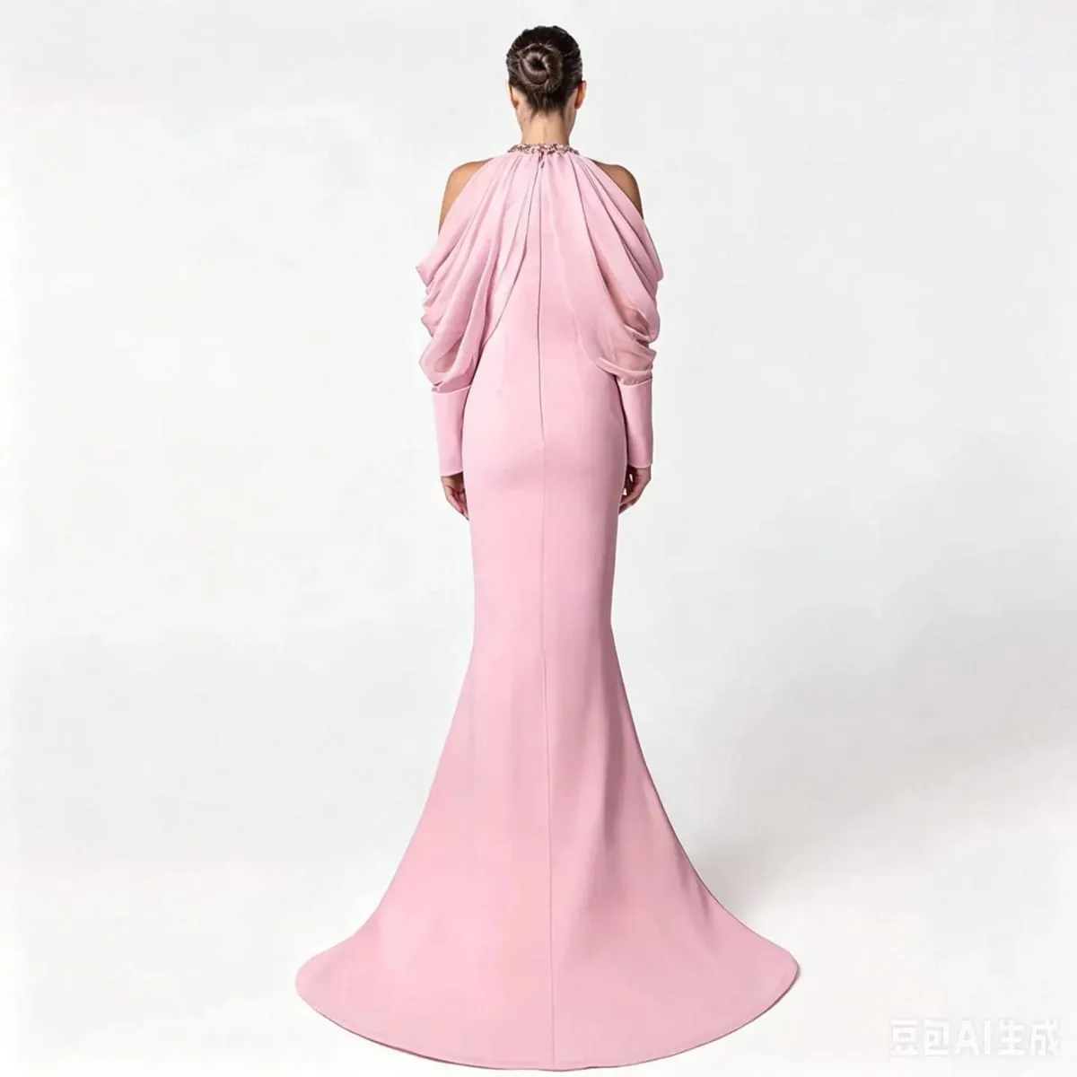 Fashionable wedding socialite long dress evening gown women's dress celebrity studded diamond long sleeve party dress — image 3