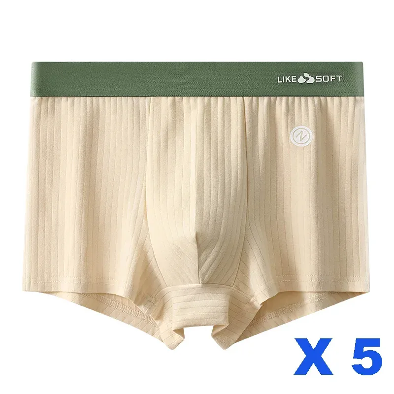 5Pcs Men Striped Boxer Briefs Soft Breathable Mid Waist Elastic Waistband Cotton Blend Men Underwear Shorts — image 18