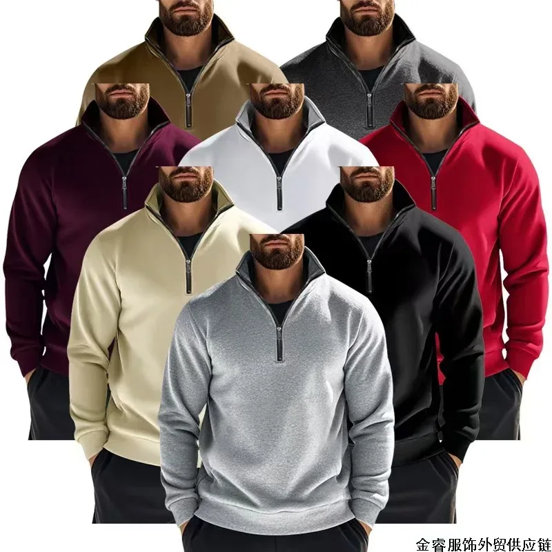 2026 Outdoor Men Zipper Sweatshirts Spring Quarter Zip Pullover Half Zipper Hoodie Men Gym Man Autumn Solid Men Sweatshirt Coat