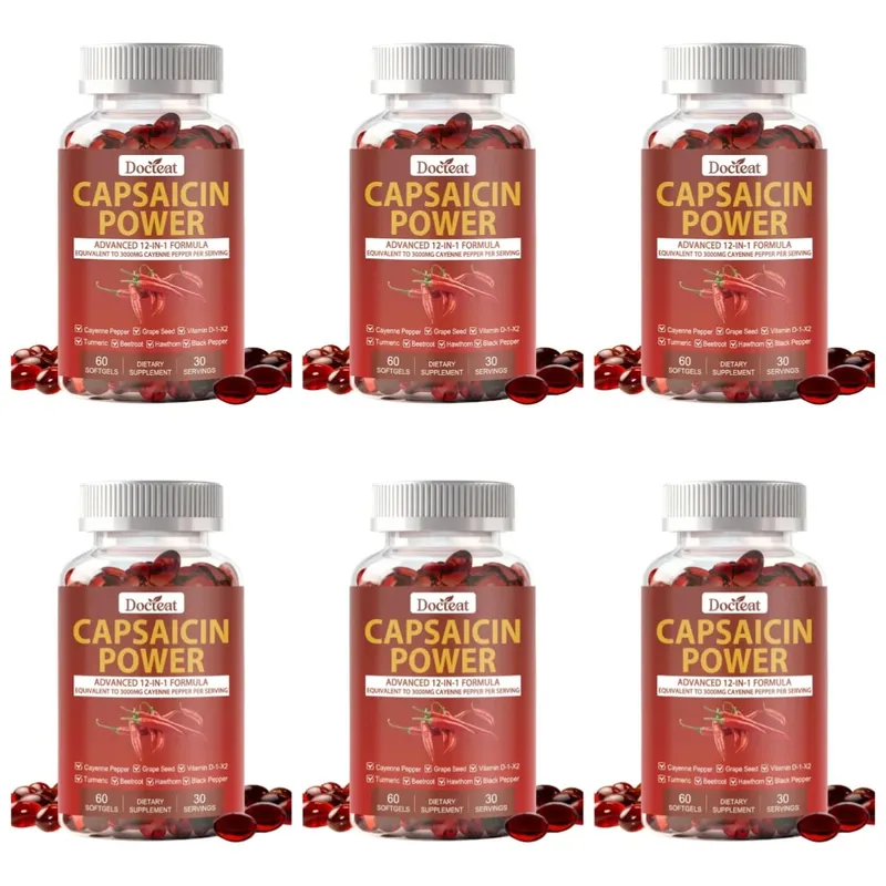 Capsaicin Power 12-in-1 Cayenne Pepper Supplement 60 Softgels Turmeric Beetroot Grape Seed Black Pepper Daily Metabolism Support